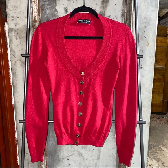 Dolce Gabbana Red Cardigan Gold Silver Buttons